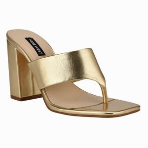 Nine West Gogo Block Heel Slides - Gold - Ireland (VO2190783)